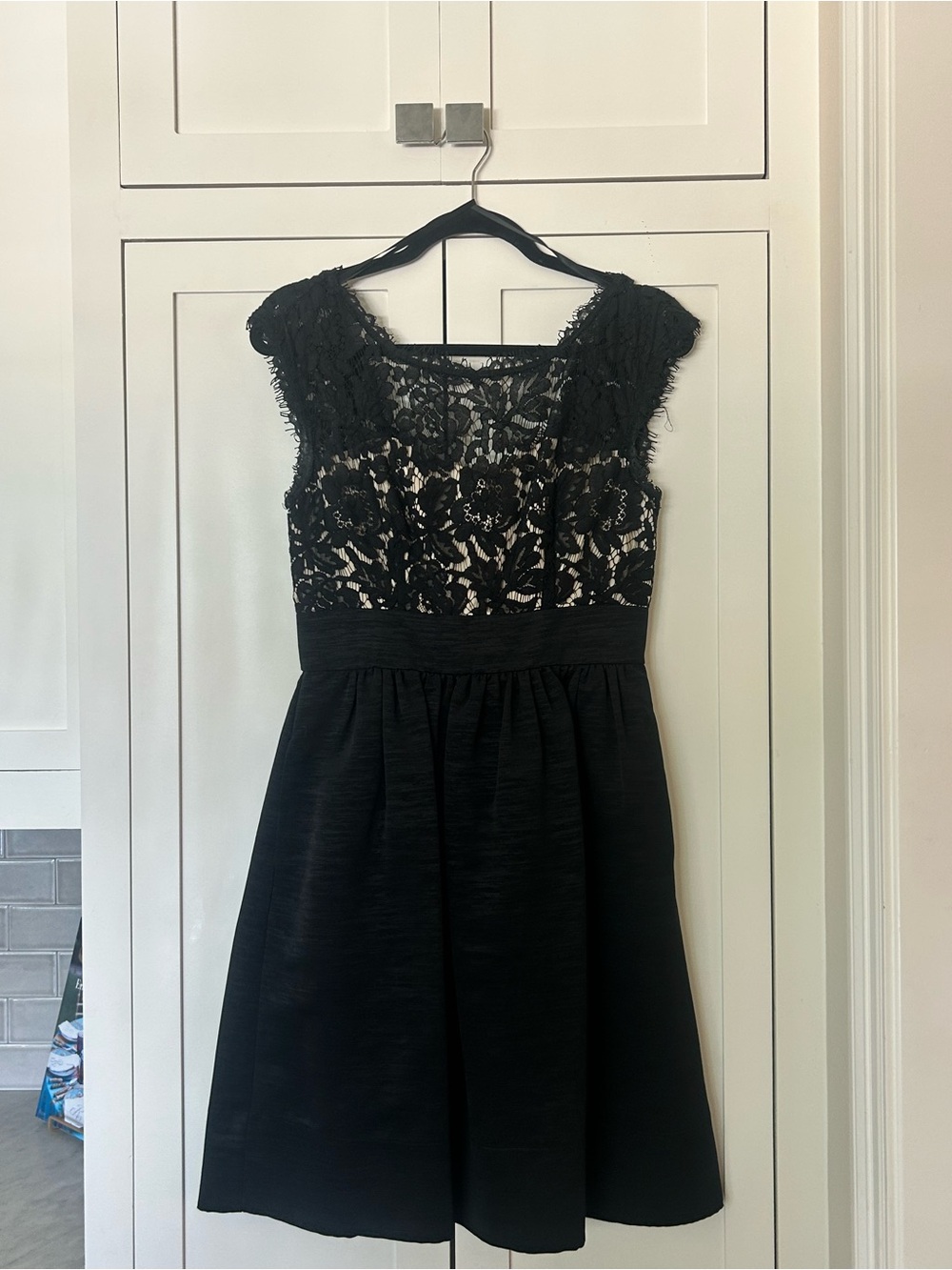 Eliza J Black Lace Cap-Sleeve Cocktail Dress